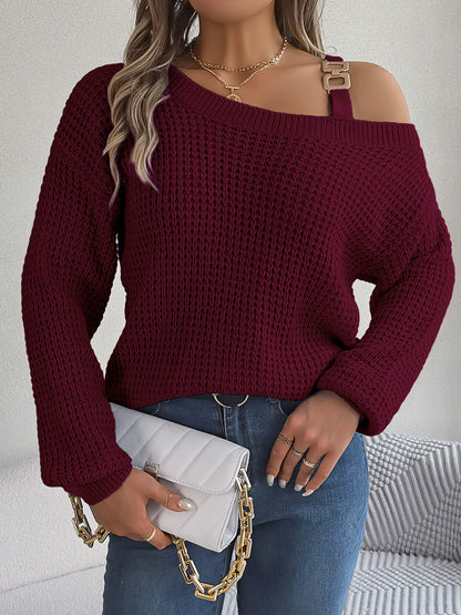 Aura Stylo - Asymmetrical Neck Long Sleeve Sweater