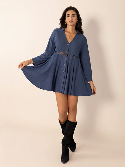 Aura Stylo - Cutout Johnny Collar Long Sleeve Mini Dress