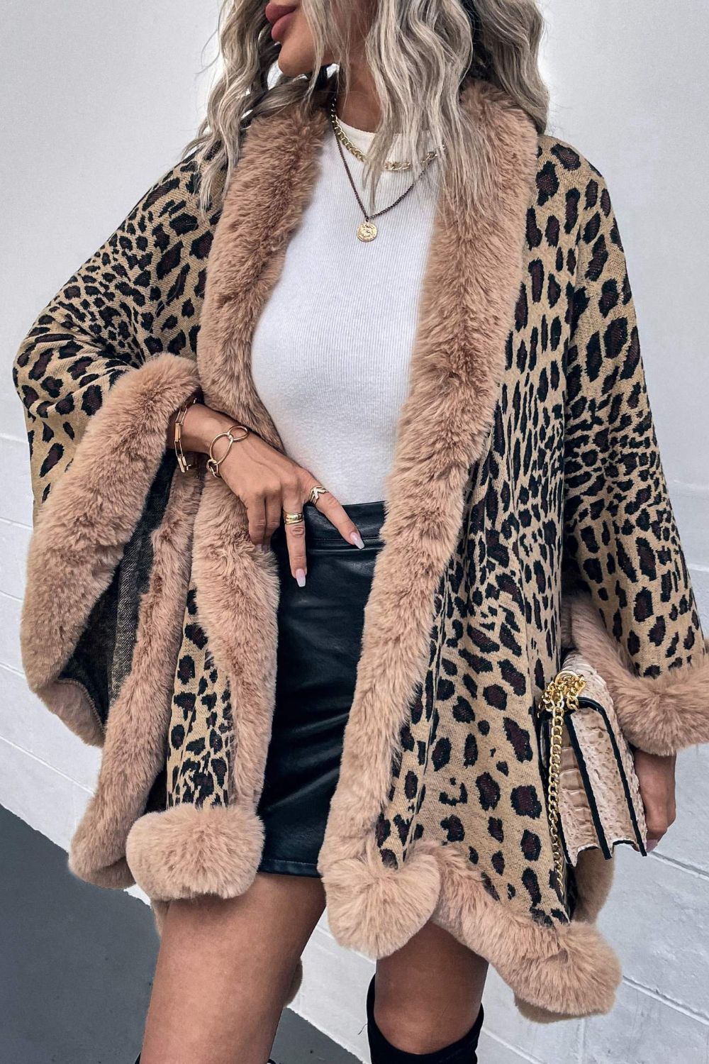 Aura Stylo - Leopard Open Front Poncho