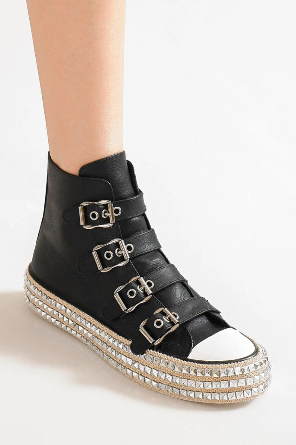 Aura Stylo - Beast Fashion Multi-Buckle Straps Studded Platform Sneakers