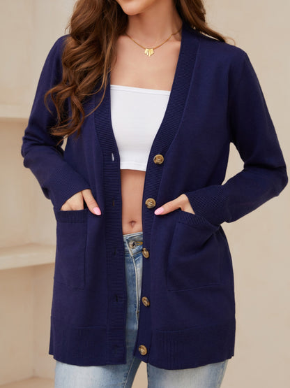 Aura Stylo - Pocketed Button Up Long Sleeve Cardigan