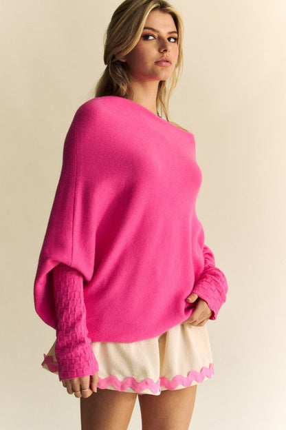 Davi &amp; Dani Solid Color Batwing Sleeve Sweater