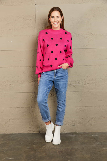 Aura Stylo - Angel Wings Woven Right Polka Dot Round Neck Dropped Shoulder Sweater