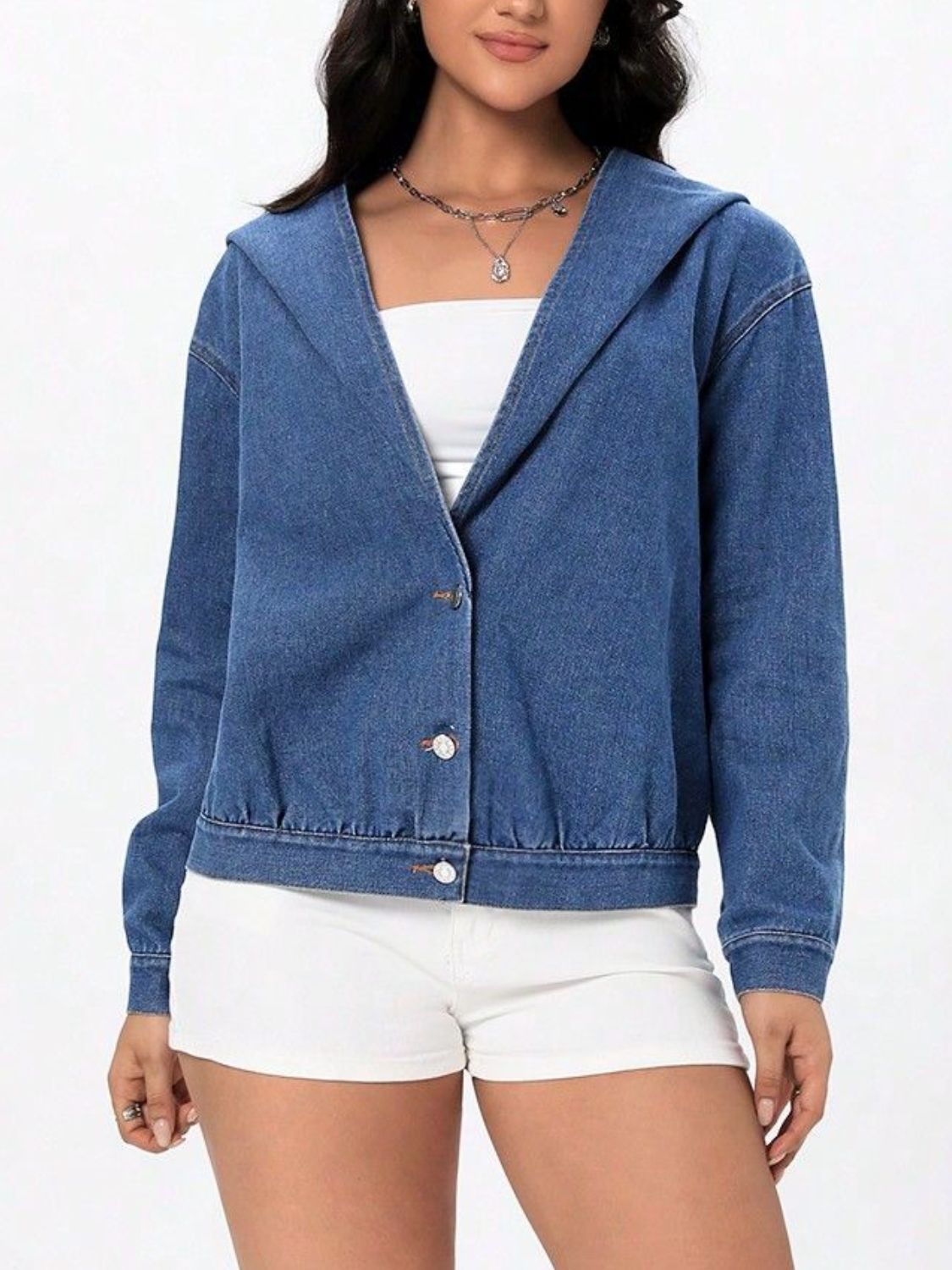 Urban Chic Button Up Hooded Denim Top