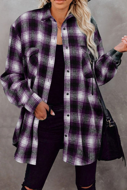 Aura Stylo - Full Size Plaid Collared Neck Long Sleeve Shirt