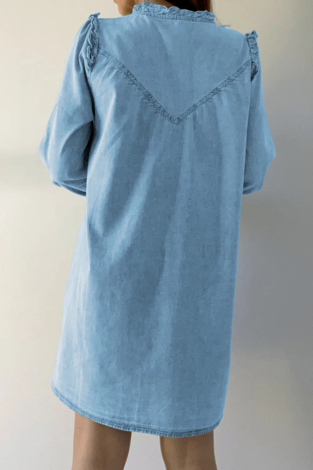 Aura Stylo - Button Up Notched Long Sleeve Denim Dress