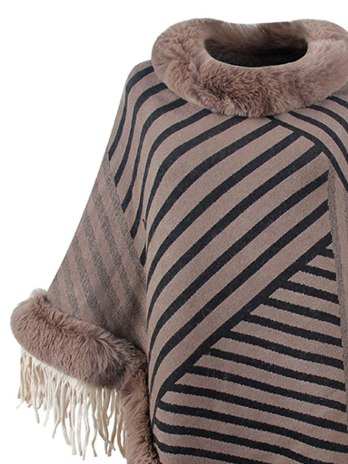 Striped Fringe Hem Poncho Outerwear