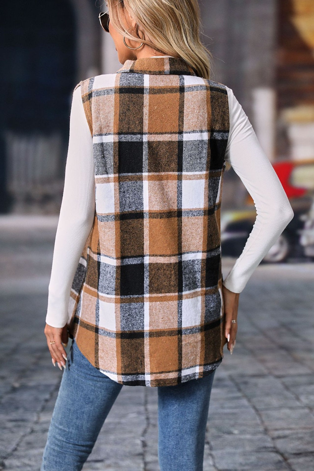 Aura Stylo - Plaid Button Up Vest Coat