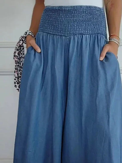 Aura Stylo - Full Size Smocked Wide Leg Pants with Pockets