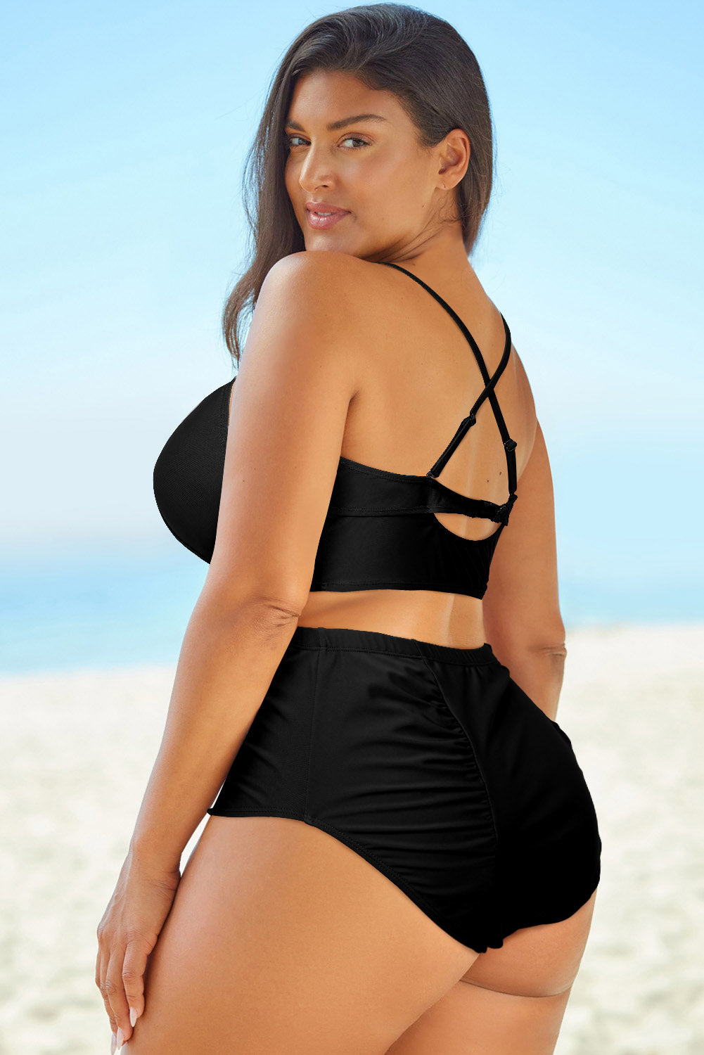 Aura Stylo - Full Size Halter Neck Crisscross Ruched Two-Piece Swimsuit