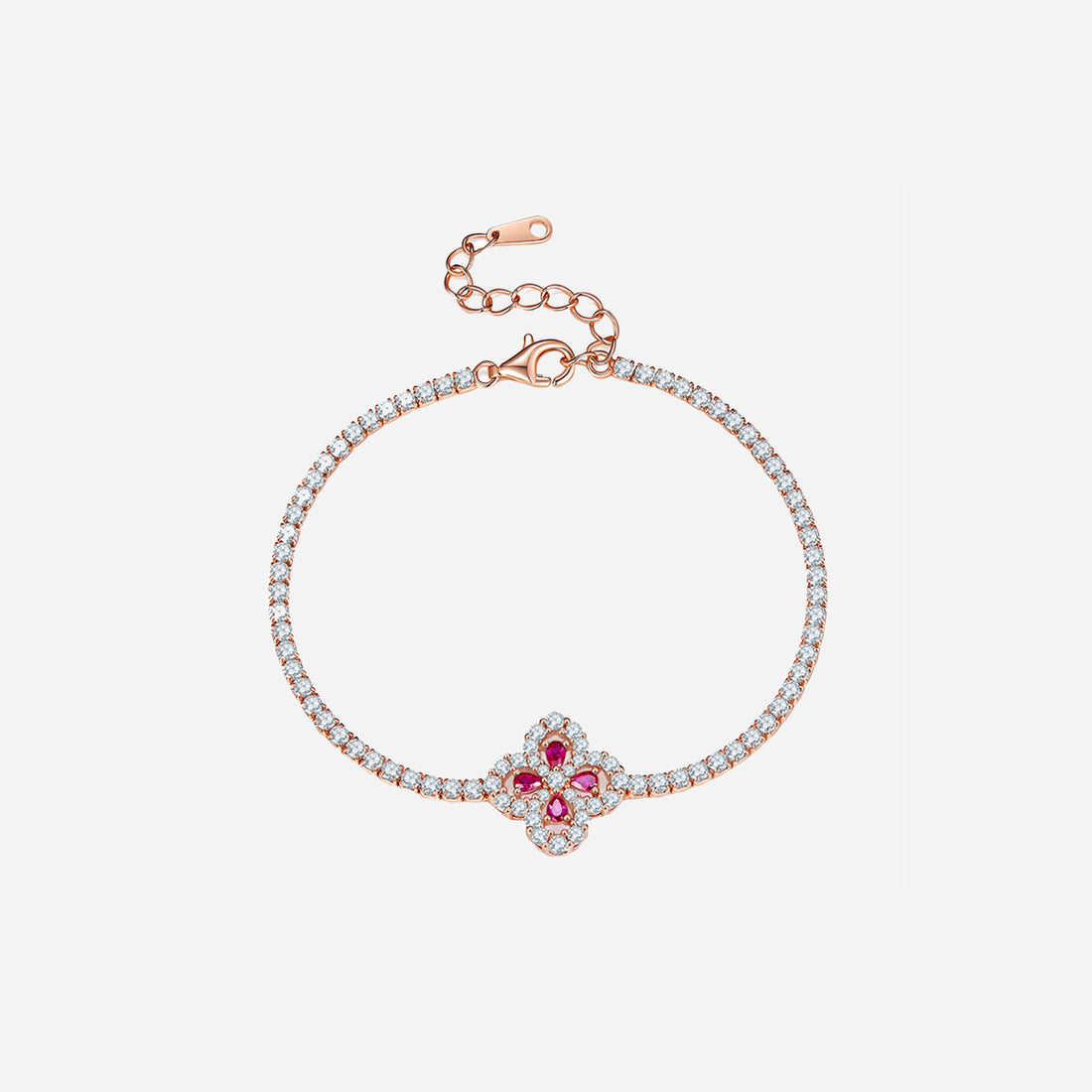 Aura Stylo - Lab-Grown Ruby 925 Sterling Silver Flower Shape Bracelet