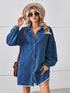 Aura Stylo - Button Up Pocketed Raw Hem Denim Dress