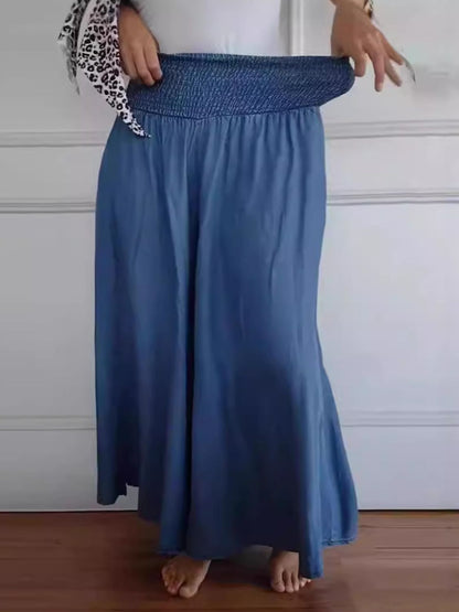 Aura Stylo - Full Size Smocked Wide Leg Pants with Pockets