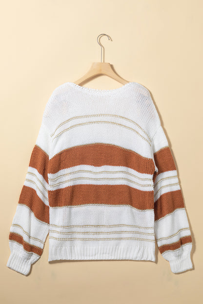 Aura Stylo - Striped Round Neck Dropped Shoulder Sweater