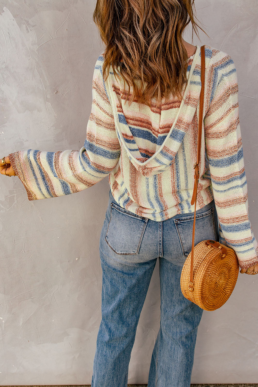 Striped Hooded Sweater with Kangaroo Pocket