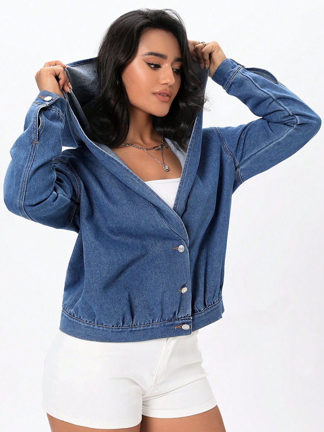 Urban Chic Button Up Hooded Denim Top