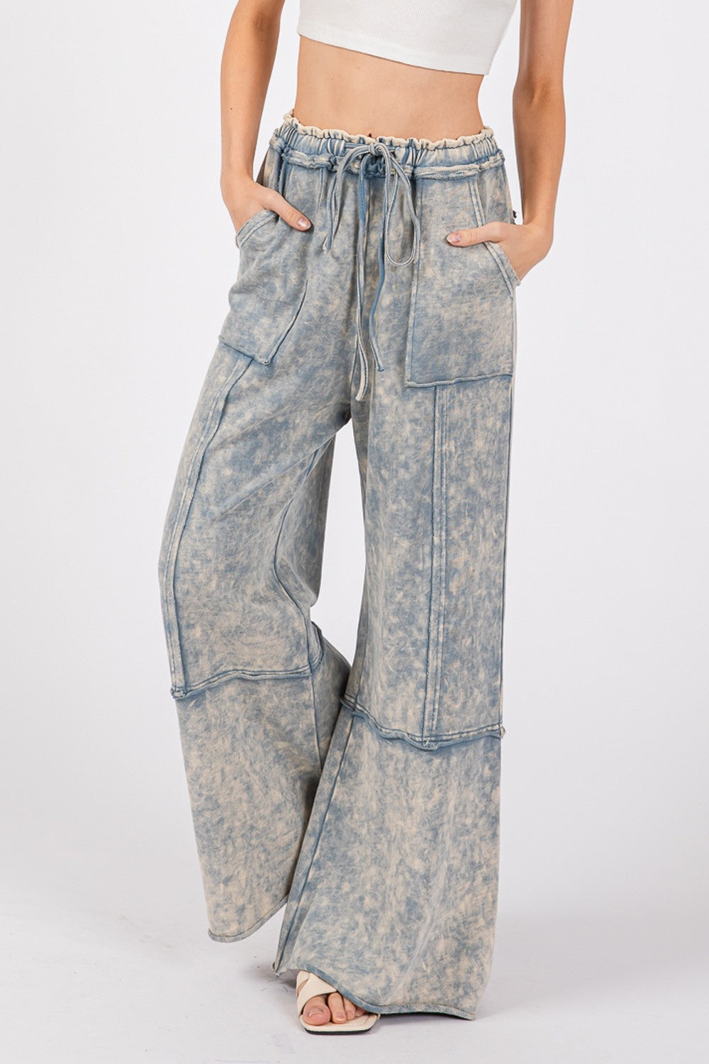 SAGE + FIG Mineral Washed Terry Wide Leg Pants