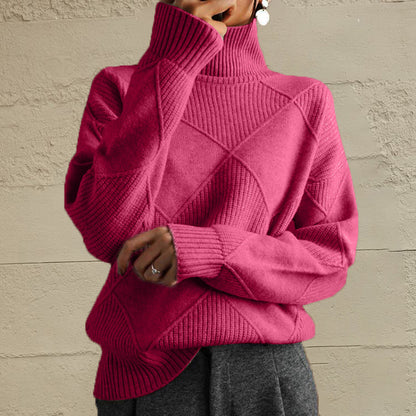  Geometric Turtleneck Long Sleeve Sweater