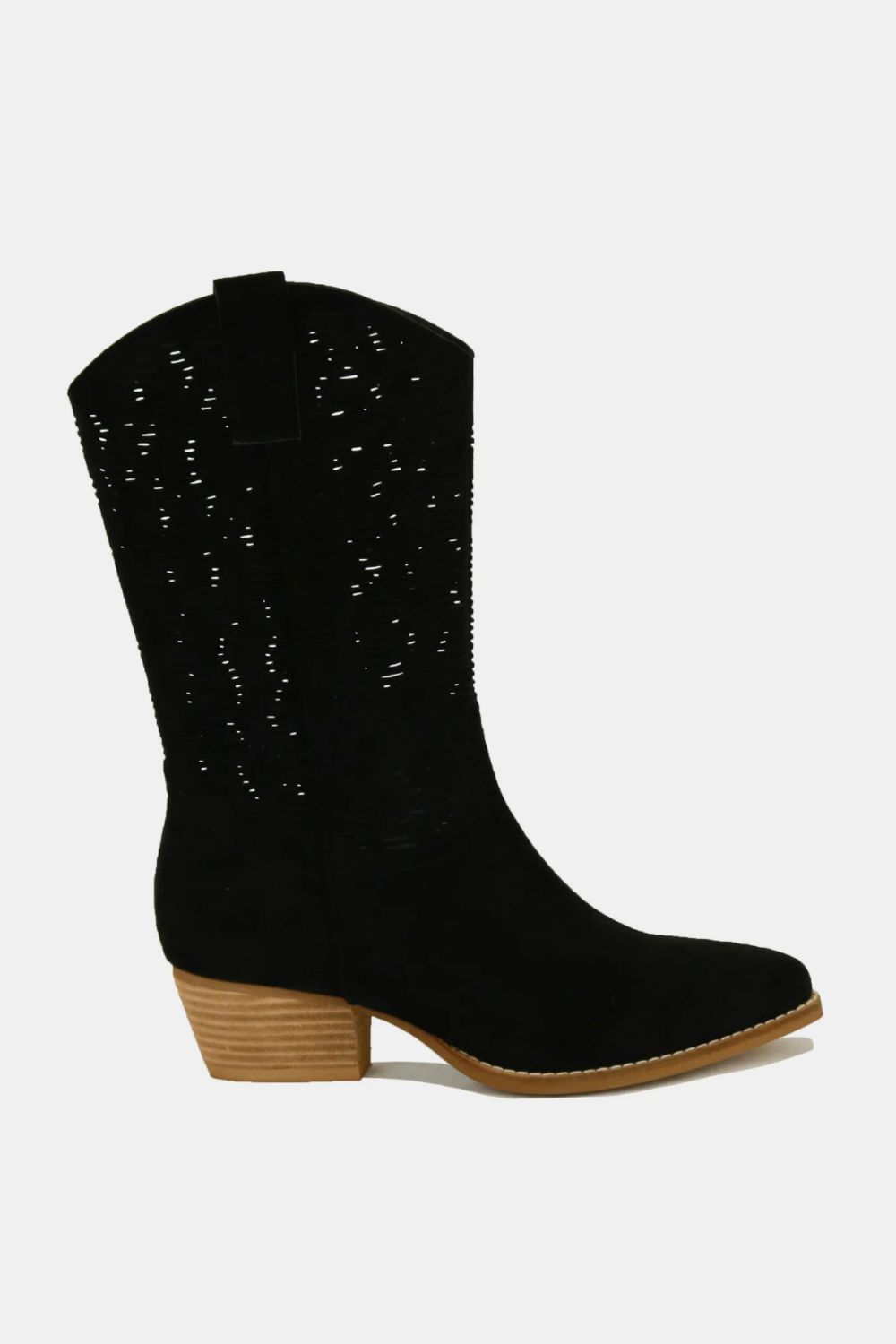 Aura Stylo - Beast Fashion Faux Suede Laser Cut Detail Block Heel Boots