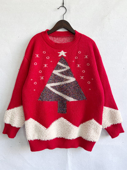 Aura Stylo - Christmas Tree Graphic Dropped Shoulder Sweater