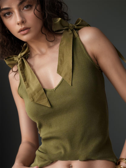 Fashionable V-Neck Tie Shoulder Tank