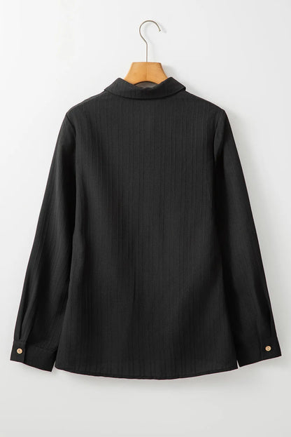 Aura Stylo - Textured Collared Neck Long Sleeve Shirt