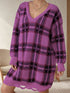 Aura Stylo - Distressed Plaid V-Neck Long Sleeve Sweater Dress