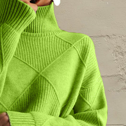  Geometric Turtleneck Long Sleeve Sweater