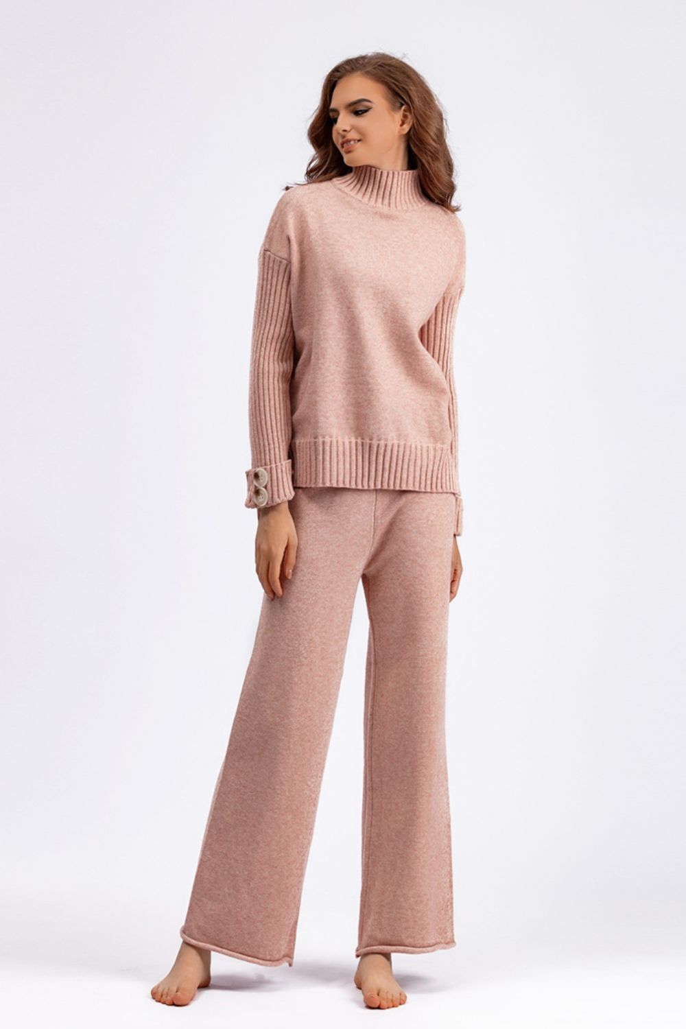 Aura Stylo - Basic Bae High- Low Turtleneck Long Sleeve Top and Pants Sweater Set