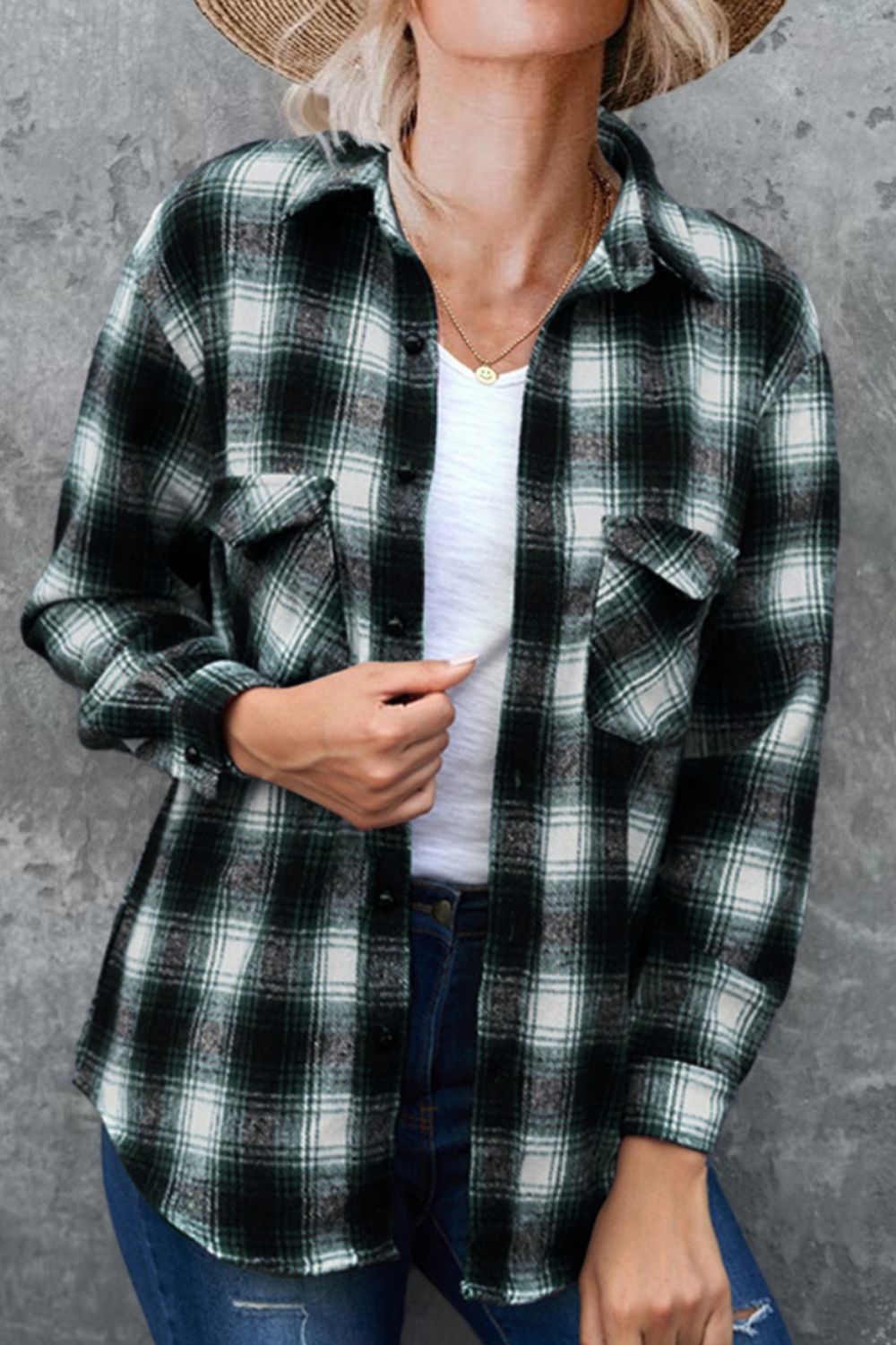 Aura Stylo - Full Size Plaid Collared Neck Long Sleeve Shirt