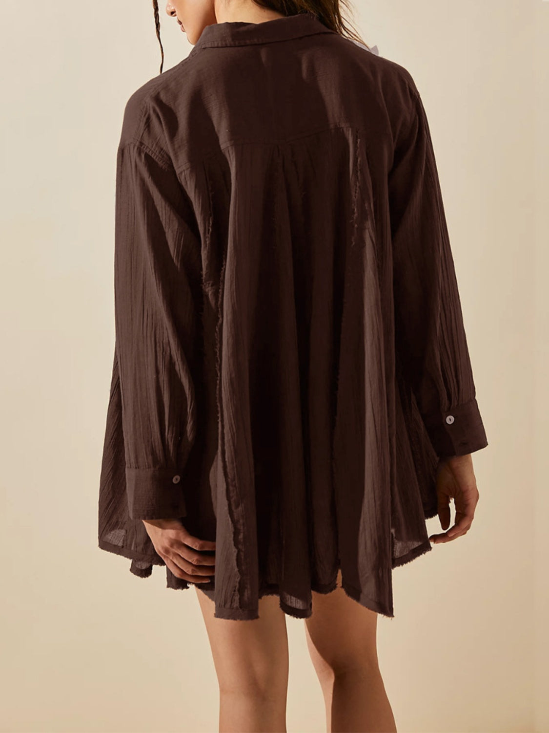 Aura Stylo - Button Up Collared Neck Long Sleeve Longline Shirt