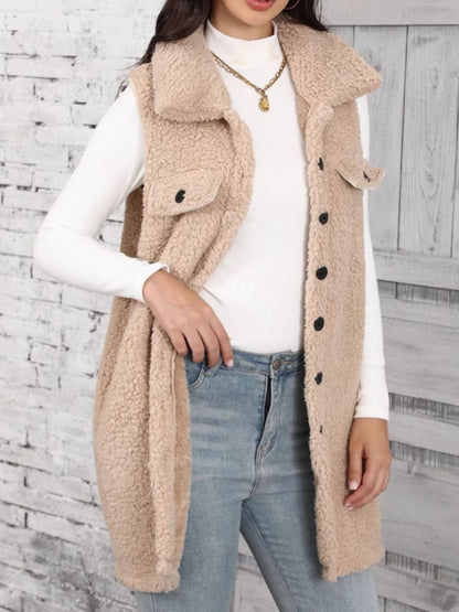 Aura Stylo - Button Up Teddy Vest Coat