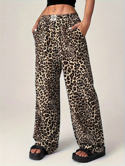 Aura Stylo - Leopard Wide Leg Pants with Pockets