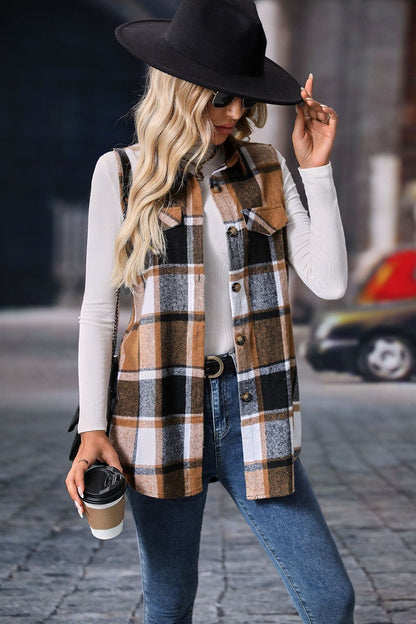 Aura Stylo - Plaid Button Up Vest Coat