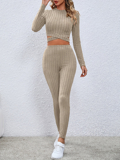 Aura Stylo - Crisscross Knit Top and Leggings Set