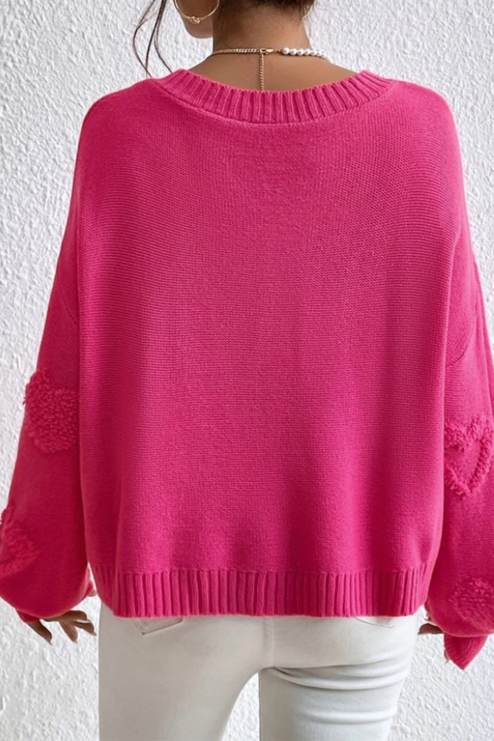 Aura Stylo - Pearl Trim Heart V-Neck Sweater