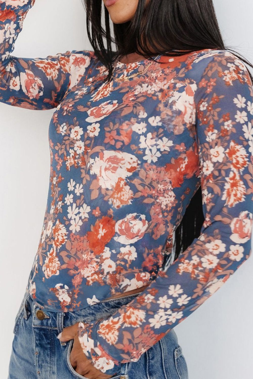 Floral Round Neck Long Sleeve T-Shirt