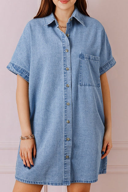 Aura Stylo - Button Down Short Sleeve Denim Dress