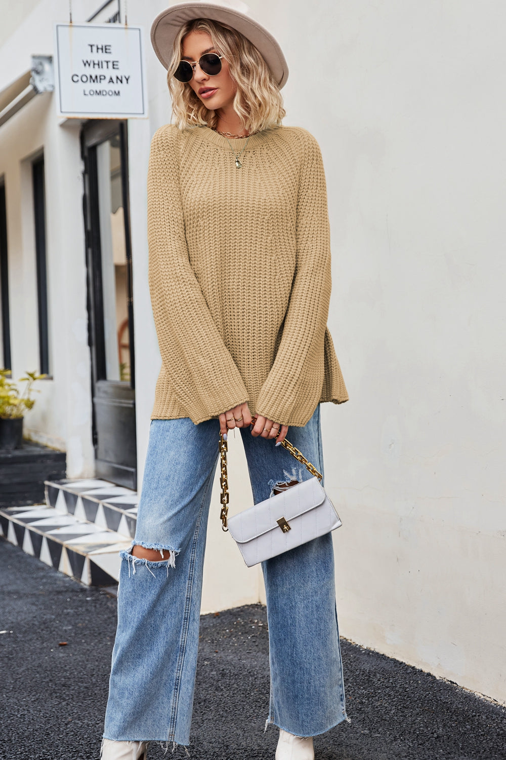 Aura Stylo - Raglan Sleeve Waffle Knit Sweater