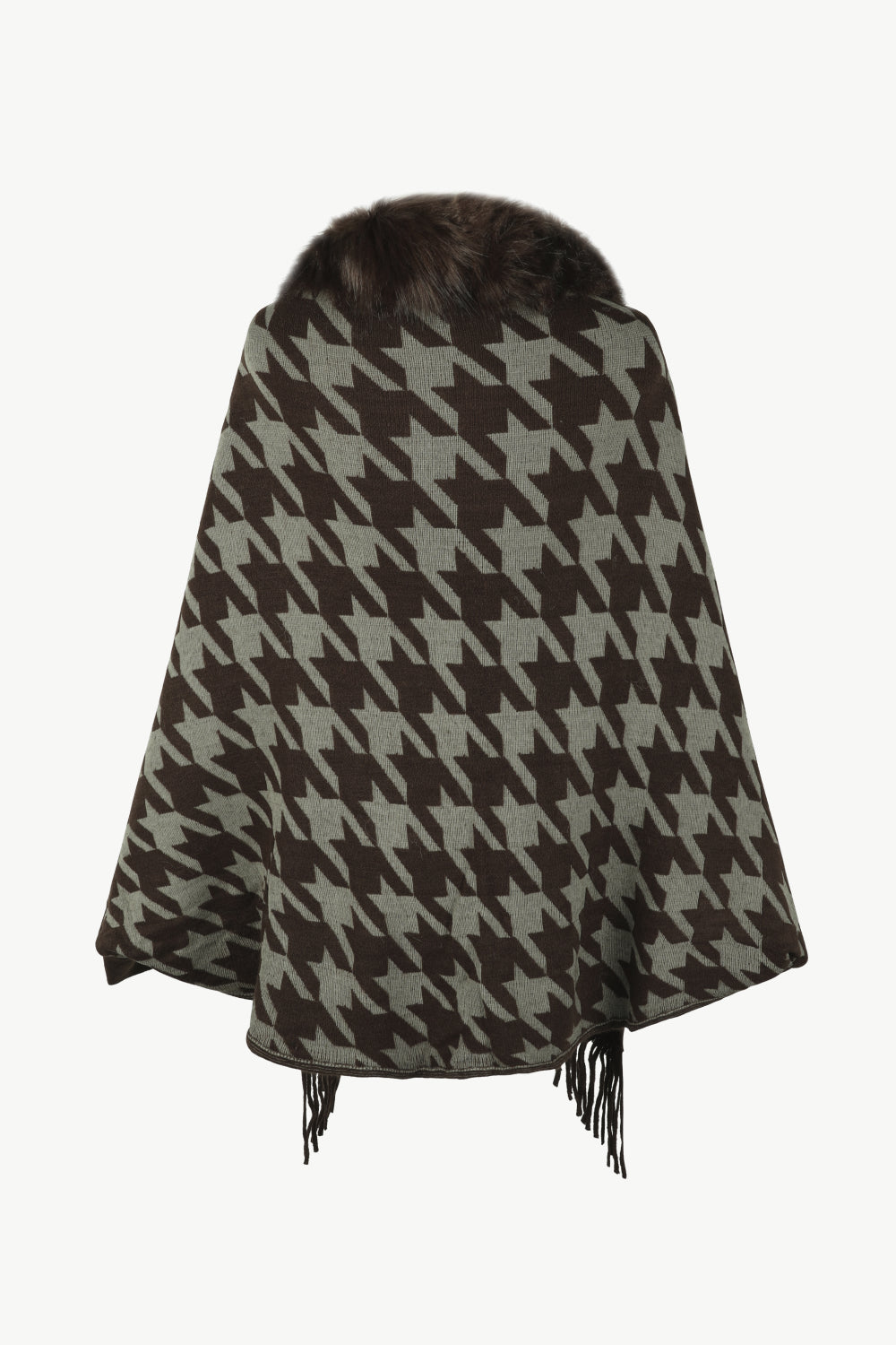 Chic Houndstooth Fringe Hem Poncho