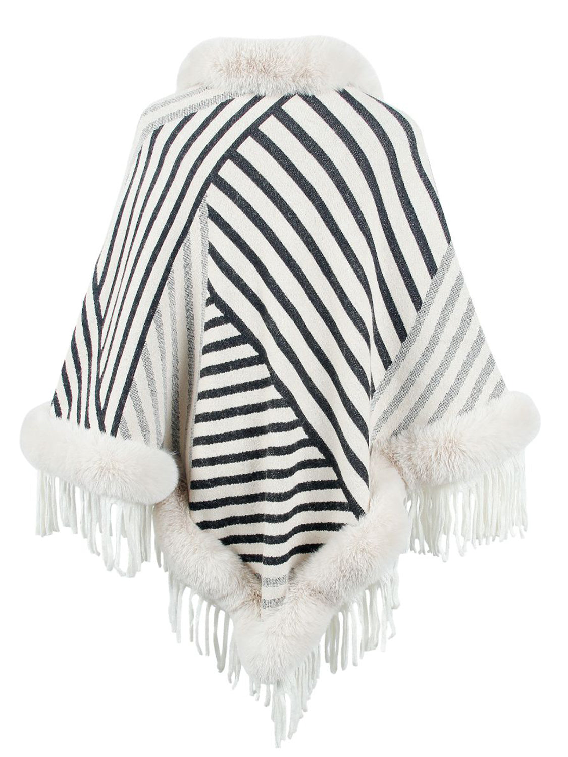 Striped Fringe Hem Poncho Outerwear