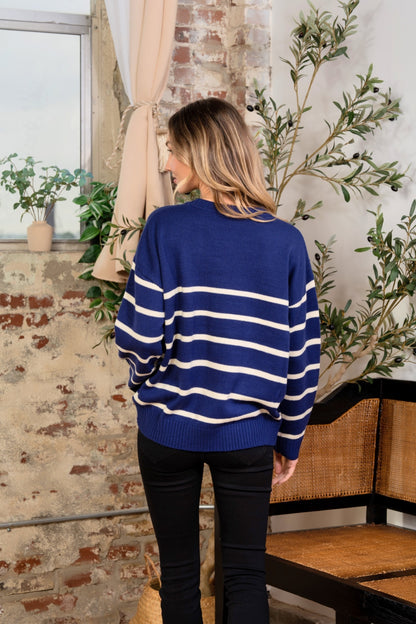 Sew In Love Striped Round Neck Sweater