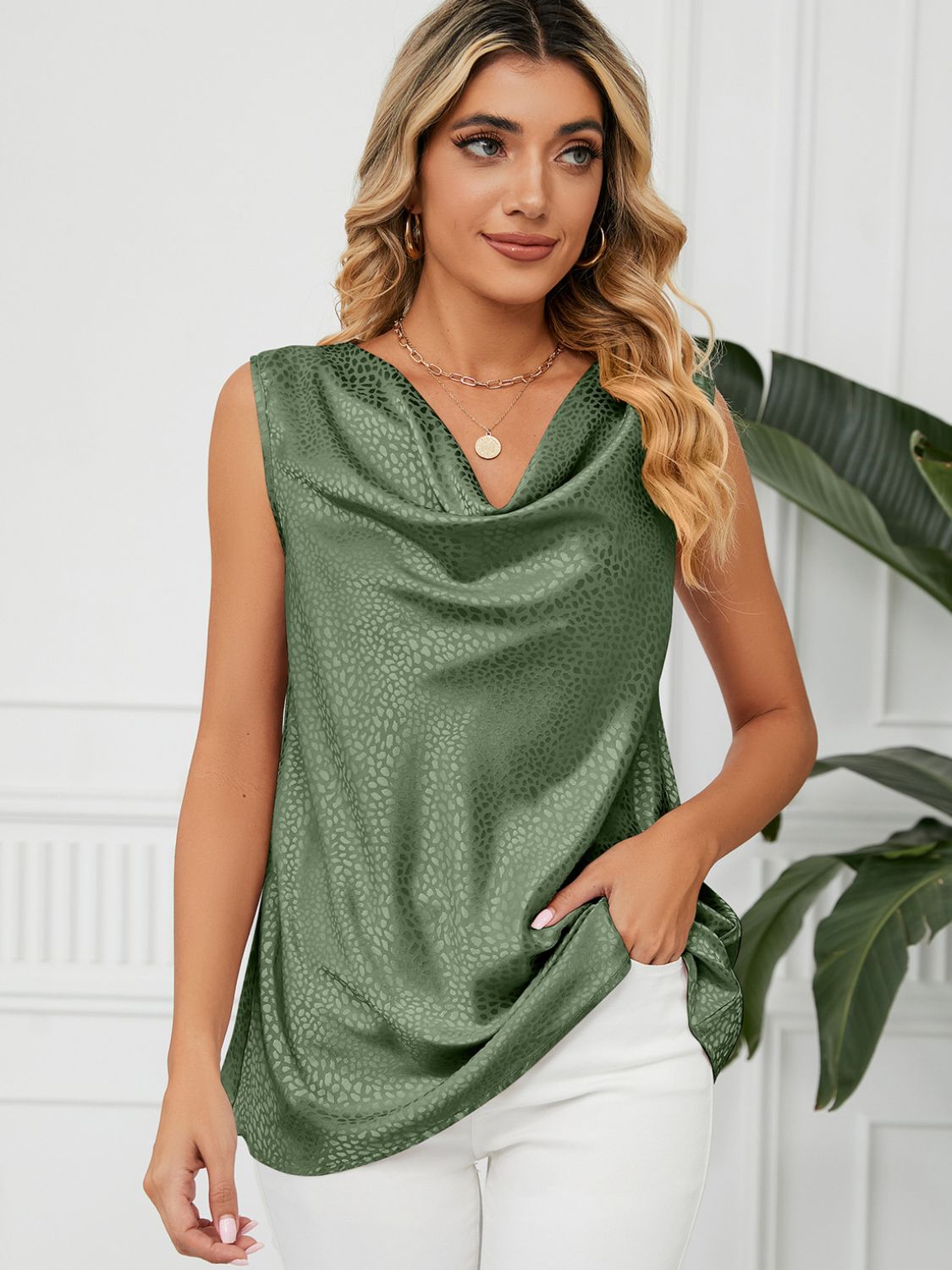 Comfortable Solid Cowl Neck Top