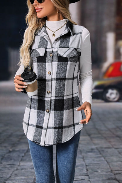 Aura Stylo - Plaid Button Up Vest Coat