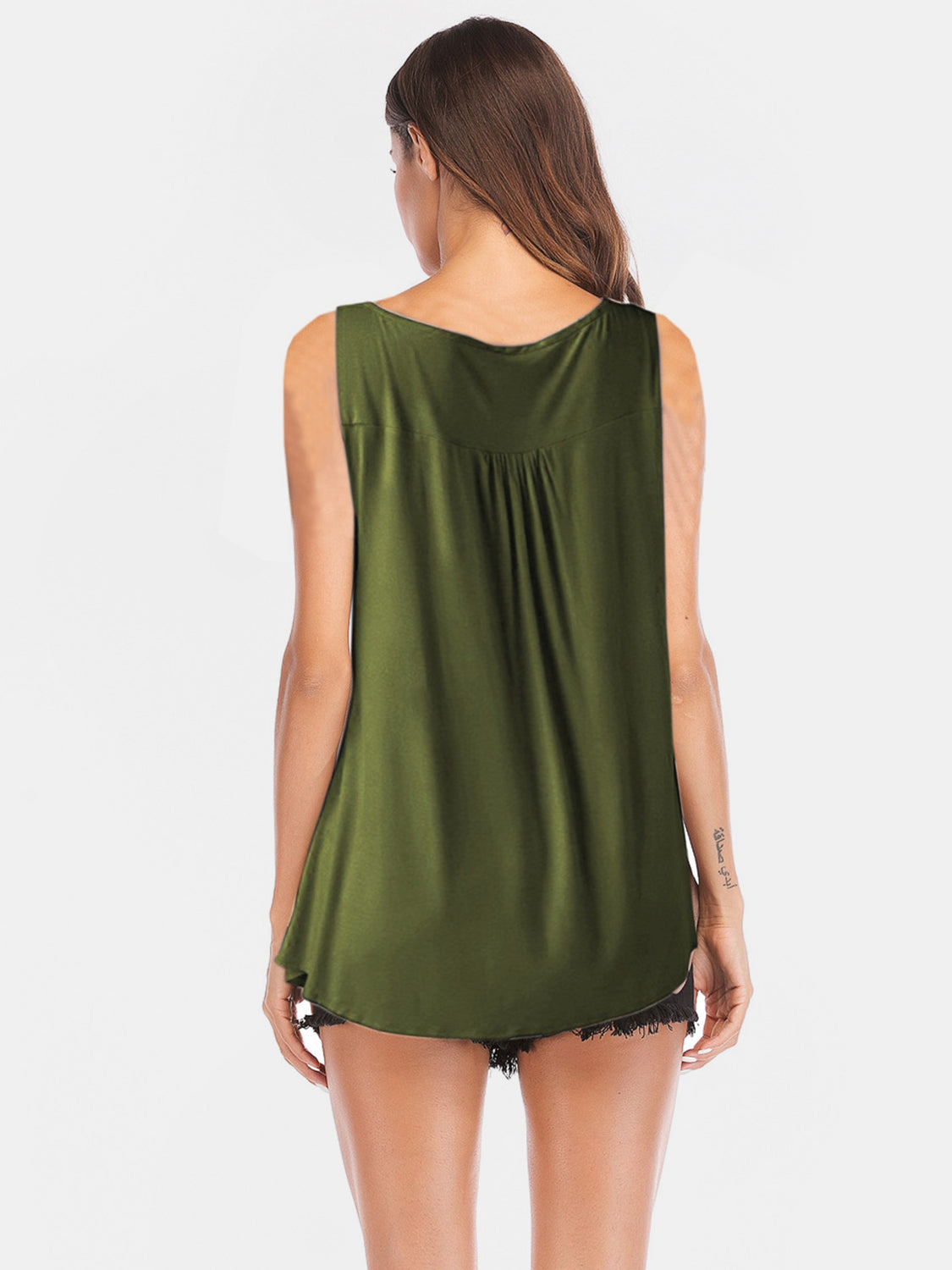 Curved Hem Ruched Notched Tank