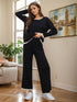 Aura Stylo - Contrast Trim Round Neck Top and Pants Sweater Set