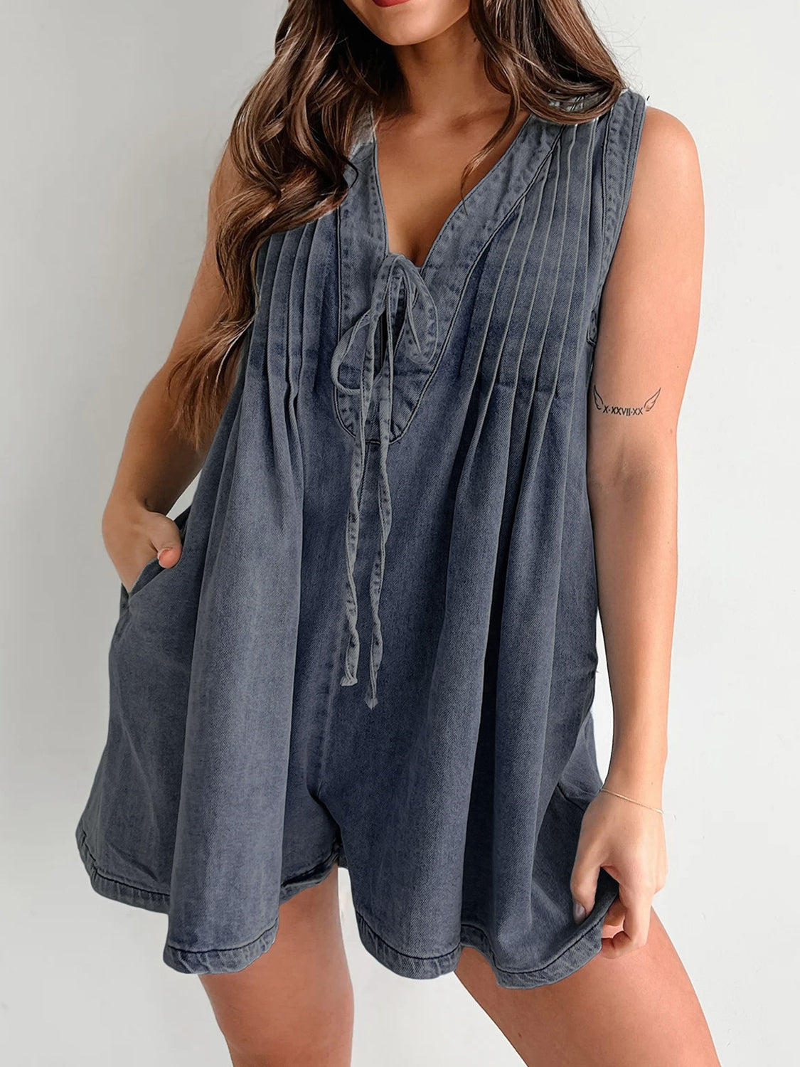 Stylish Tied Romper with Pockets