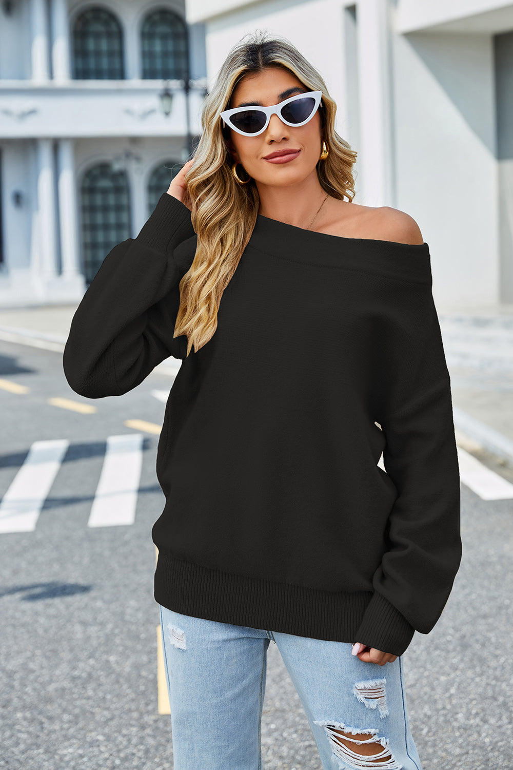 Aura Stylo - Long Sleeve Ribbed Trim Sweater