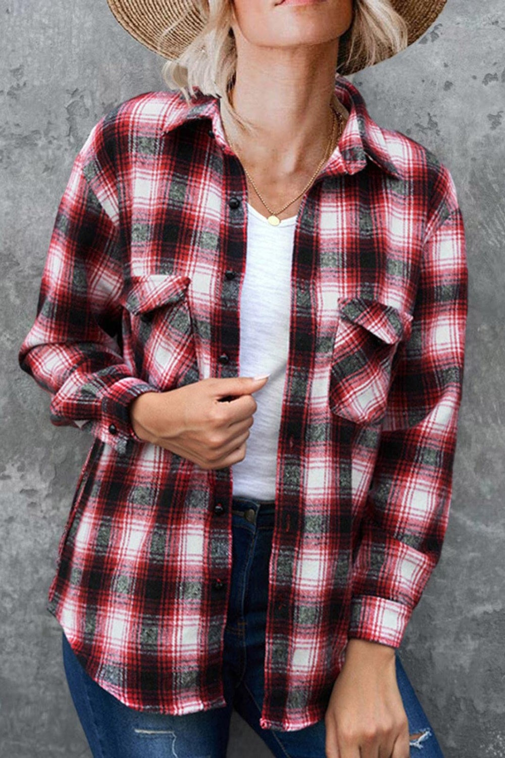 Aura Stylo - Full Size Plaid Collared Neck Long Sleeve Shirt