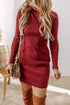 Aura Stylo - Ribbed Mock Neck Long Sleeve Mini Dress